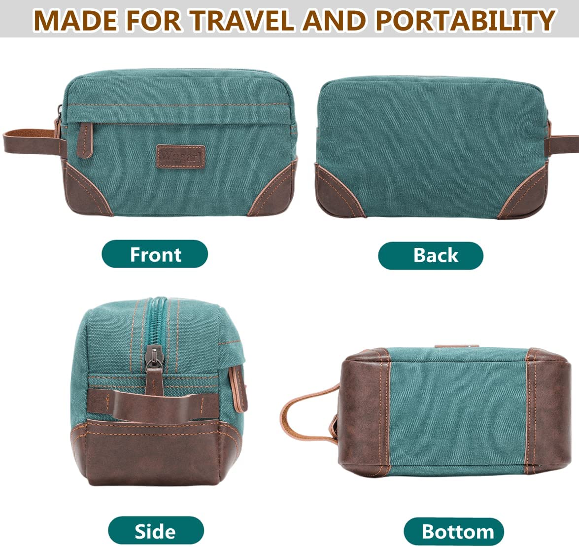 Wogarl Toiletry Bag for Men， Leather and Canvas Travel Toiletry Bag Dopp Kit Shaving Bag for Travel Accessories (Army Green) - Image 7